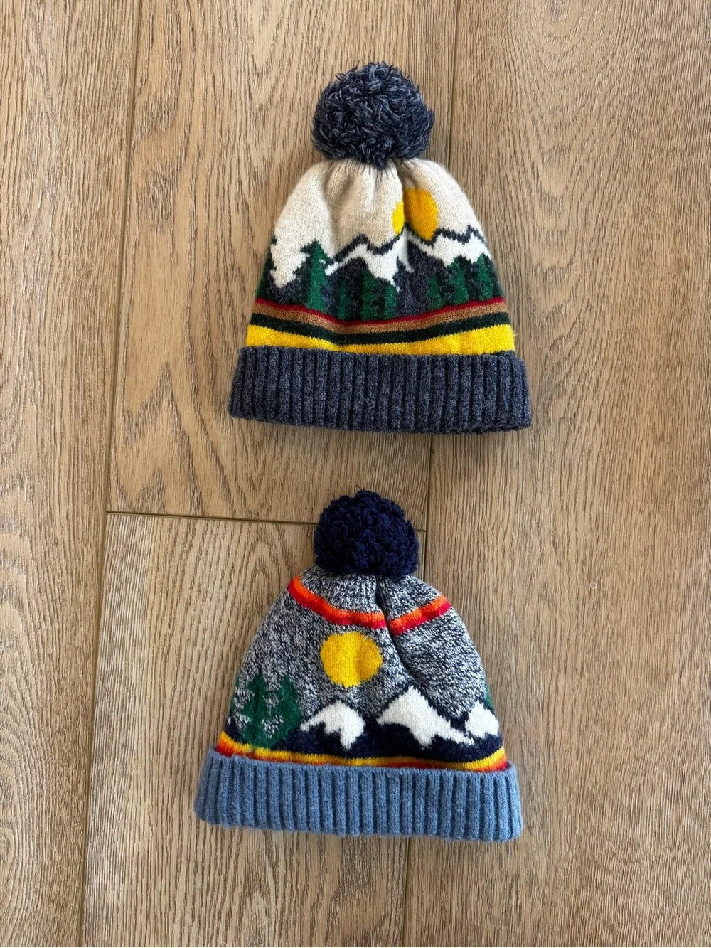 Baby Pom-Pom Winter Beanie Hat - Yellow, Blue, Green Mountain Design